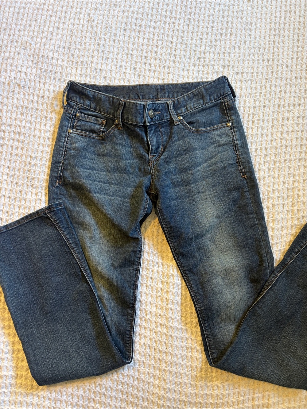 Express Women’s barely bootcut Stretch Jeans — Dark Blue